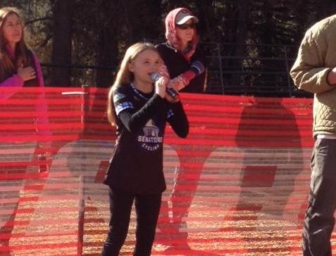 CHS MTB team member Greta Pugh singing the National Anthem.