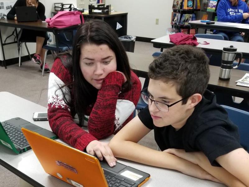 CHS After School Tutor Ashley Lynch working with Connor.