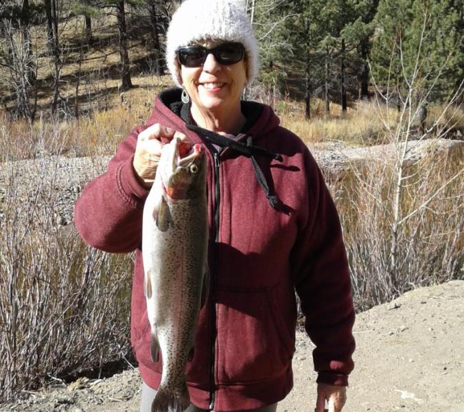 Peggy Bristol of Wellington with a 3 pound trout caught recently on the East Carson River.