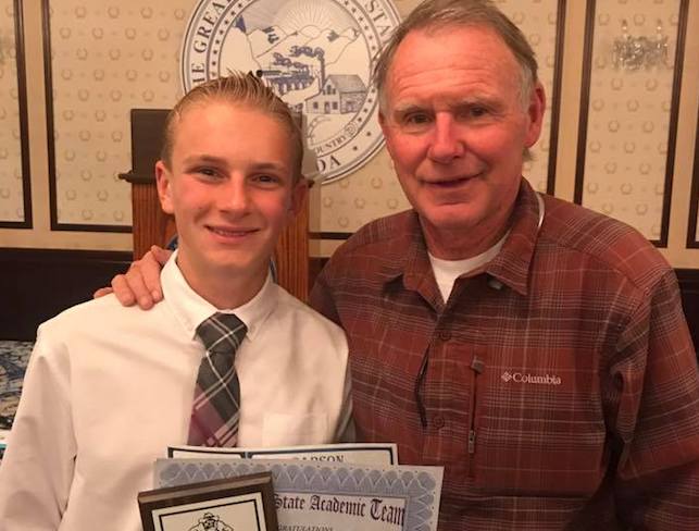 CHS Cross Country runner Zach Sever with his coach Pete Sinnott at the Governor's Mansion Banquet.
