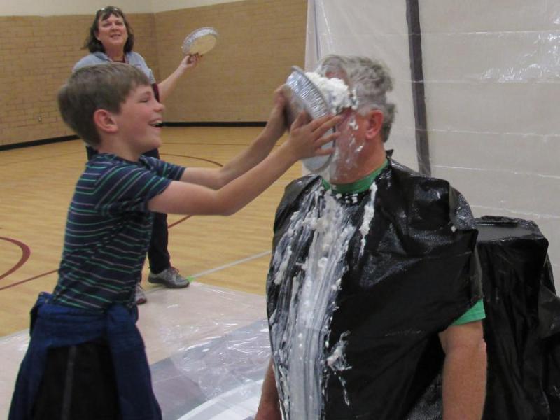 A student giving Mr. Karges the business.