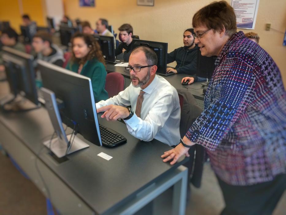 State Schools Superintendent Steve Canavero and CHS AP Computer Science teacher Sherri Kelley.