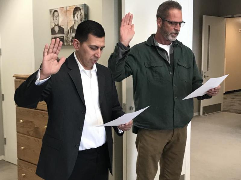 Sgt. Gonzales and Ben Bianchi were sworn in by Judge James Wilson on Dec. 6.