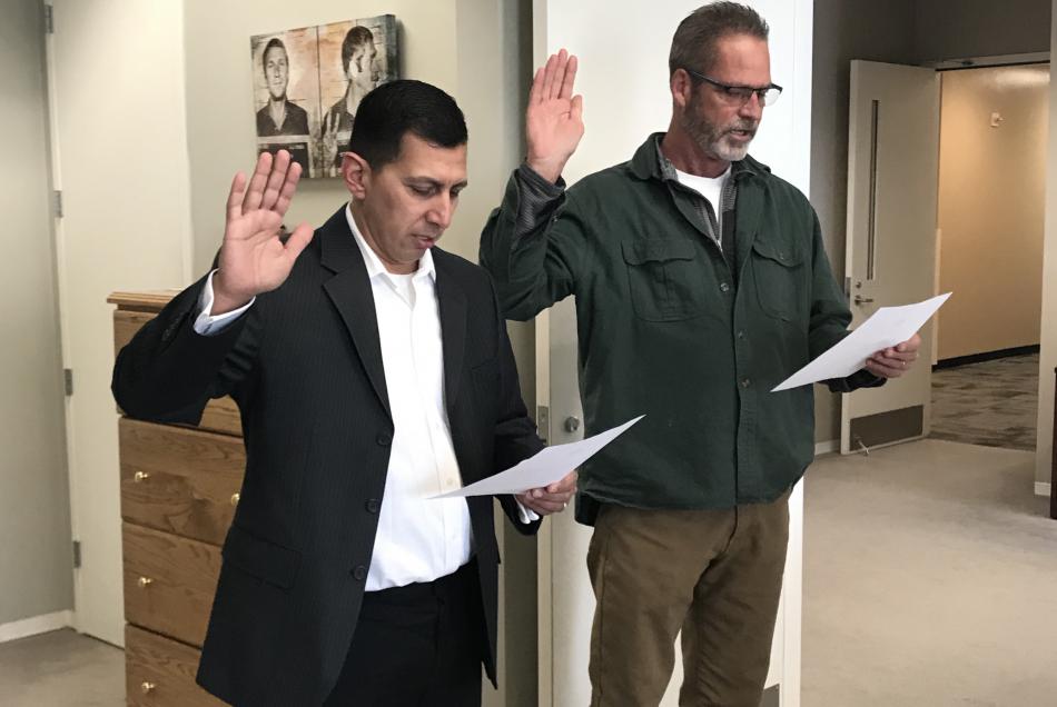 Sgt. Gonzales and Ben Bianchi were sworn in by Judge James Wilson on Dec. 6.