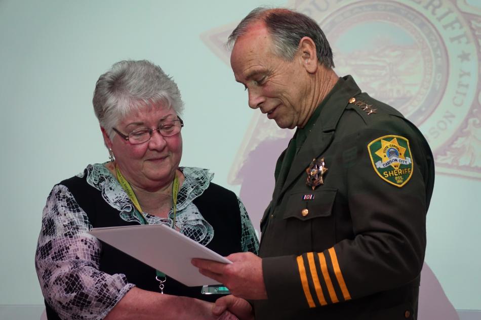 Carson City Sheriff's Office volunteer Diane Phillips received her award for Volunteer of The Year