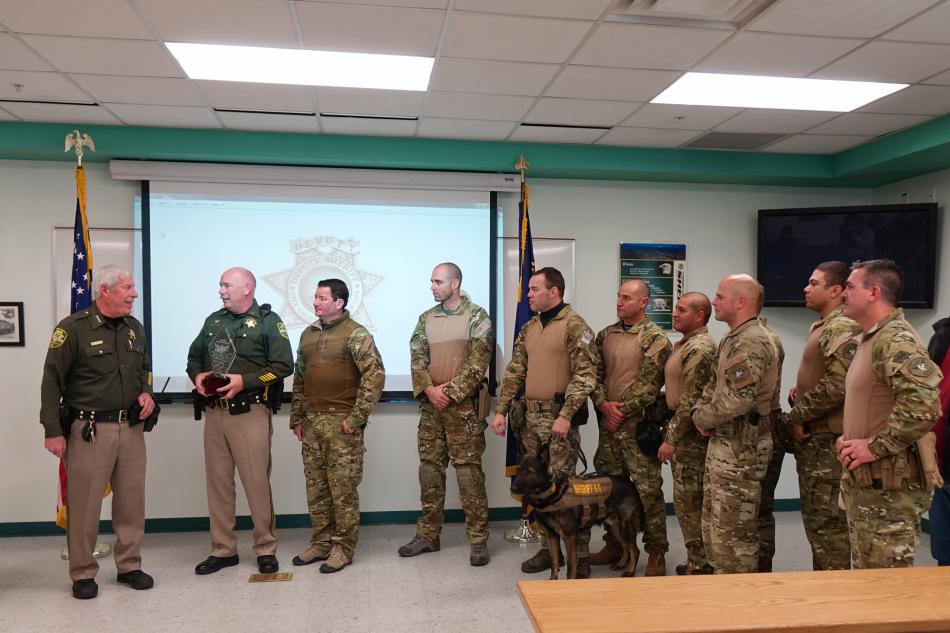 Retiring Undersheriff Steve Albertsen receives a special recognition by the Carson City S.W.A.T. team