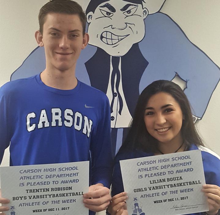 CHS Athletes of the Week Trenten Robison for Boys Varsity Basketball and Lilian Bouza for Girls Varsity Basketball.