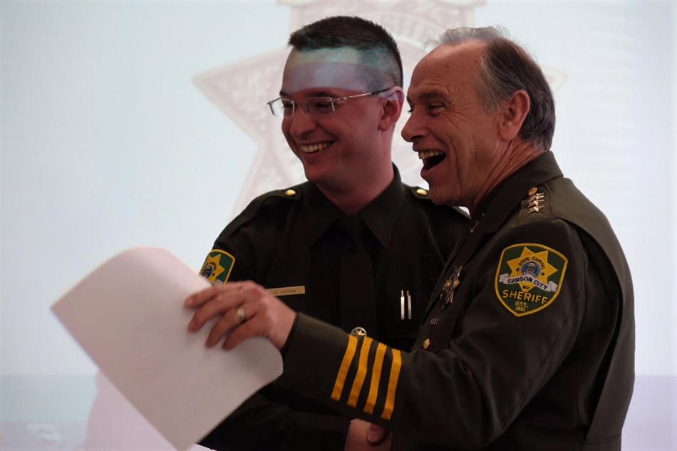 Sheriff Ken Furlong, right, with new CCSO Deputy James Lachew.