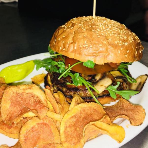 A burger and house made chips. Photo courtesy Bella Vita Bistro