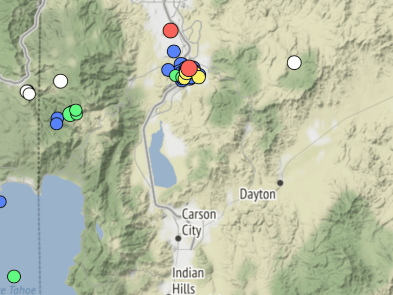 The red dots reflect the Tuesday night earthquakes.