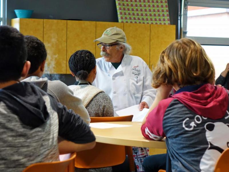 Chef Charlie Abowd of Cafe at Adele's teaches teens how to prepare healthy recipes