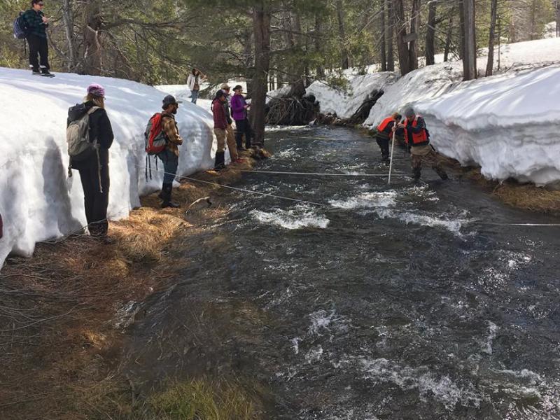 Assistant Professor Adrian Harpold's Small Watershed Hydrology class from UNR measures stream discharge.
