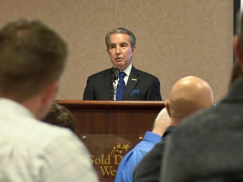 Carson City Mayor Bob Crowell presents Wednesday's State of the City address. Photos by Jim Gustafson