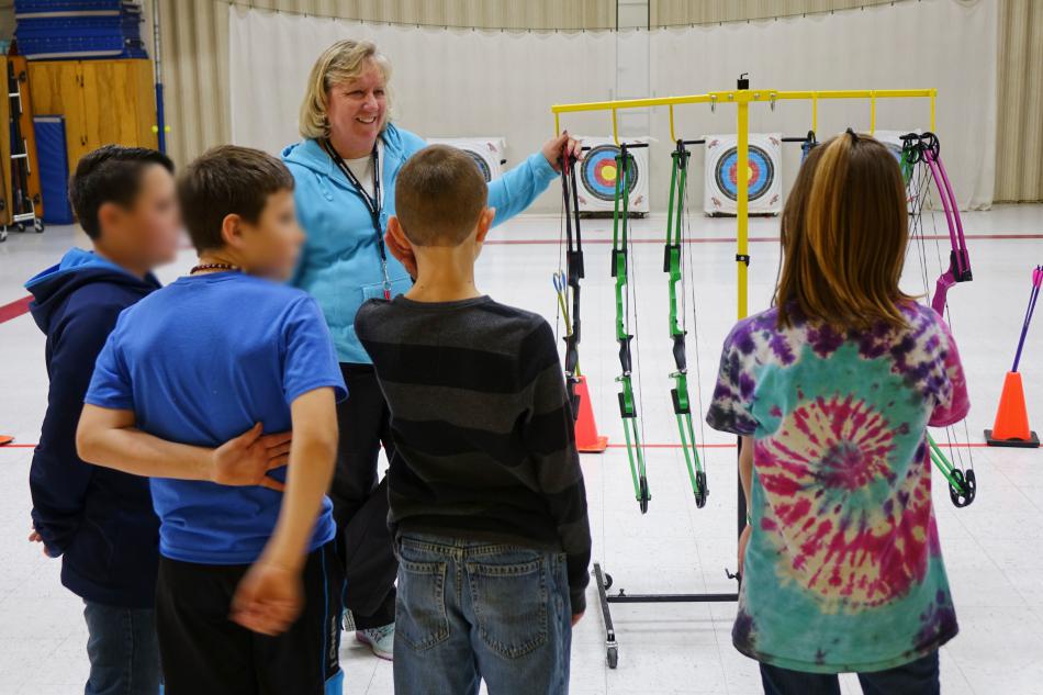 P.E. teacher Laura Valley instructing students
