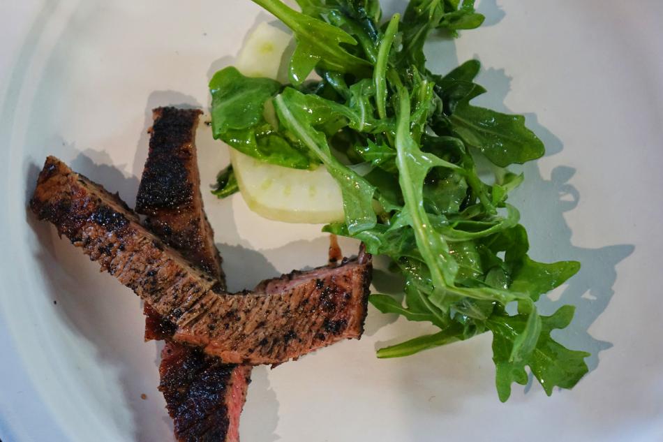 flat-iron steak and arugula sample