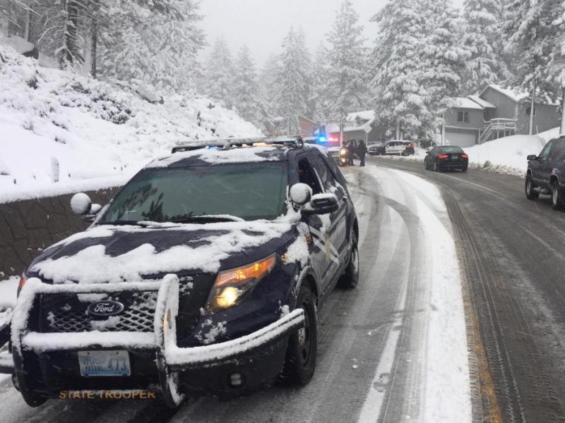 NHP at the scene of a spinout last year on Kingsbury Grade.