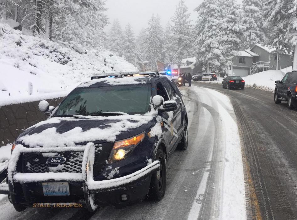 NHP at the scene of a spinout last year on Kingsbury Grade.