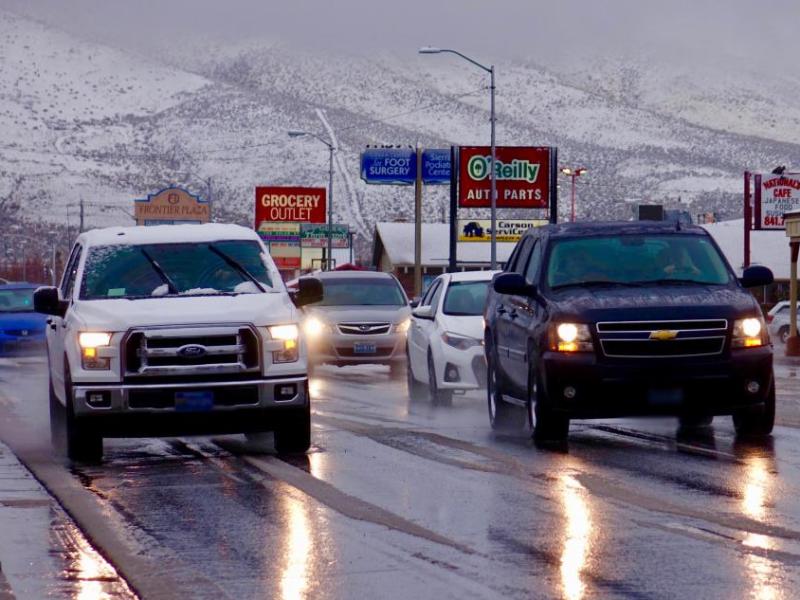 Wet and slushy driving conditions greeted commuters early Thursday evening. Photo by Jim Gustafson