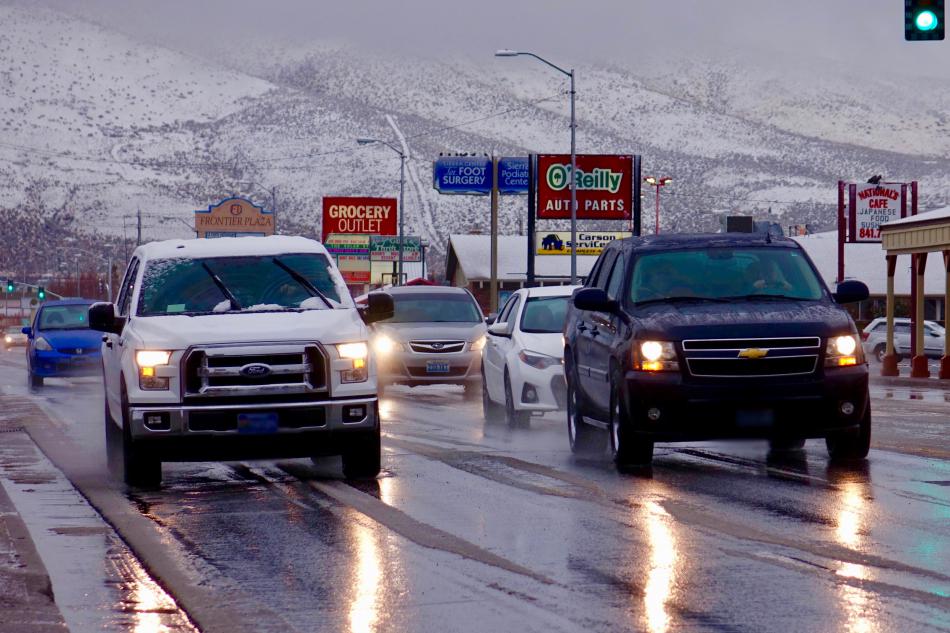 Wet and slushy driving conditions greeted commuters early Thursday evening. Photo by Jim Gustafson