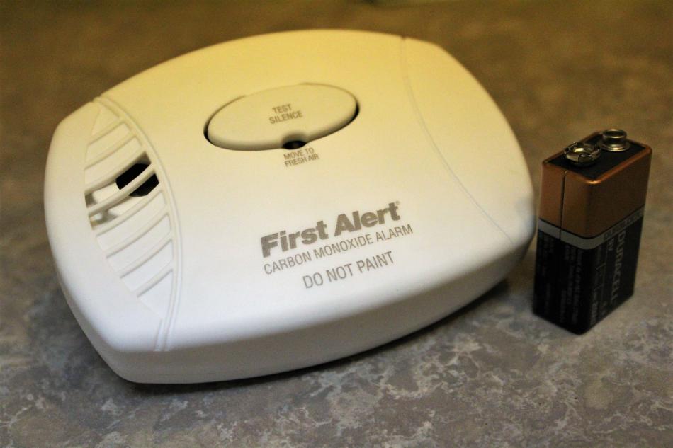Photo by Brett Fisher. A carbon monoxide detector with fresh nine-volt battery.