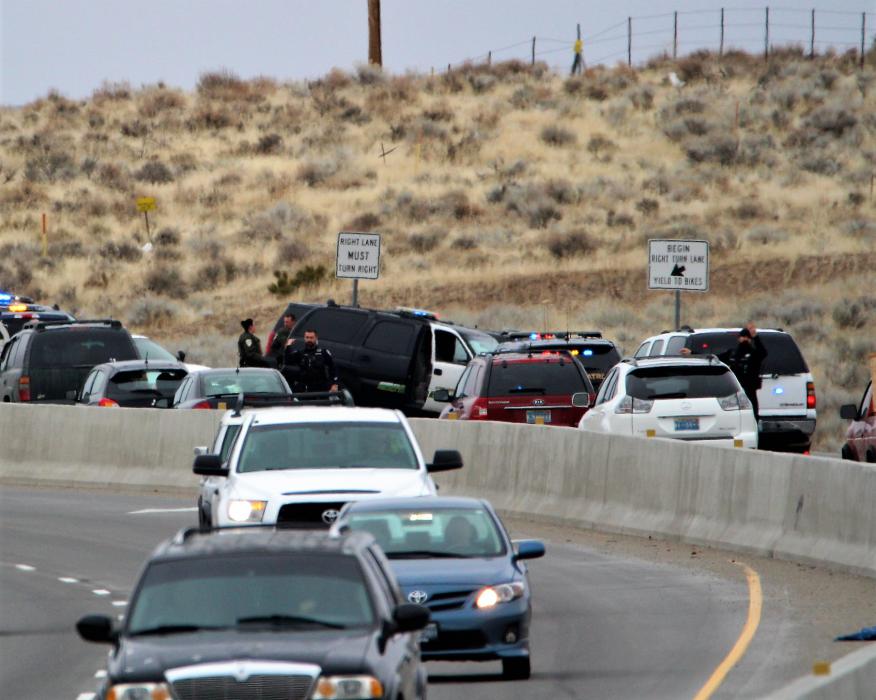 Traffic is backed up on Highway 50 East following a vehicle pursuit that ended near Flint and Highway 50. Photo by Brett Fisher