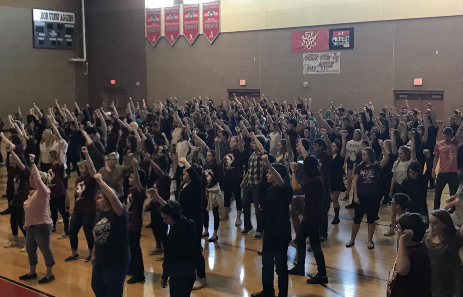 CHS Theatre Arts students and Northern Nevada delegates in a movement workshop.
