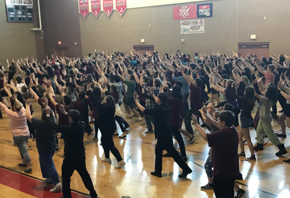 CHS Theatre Arts students and Northern Nevada Delegates in workshop on movement.