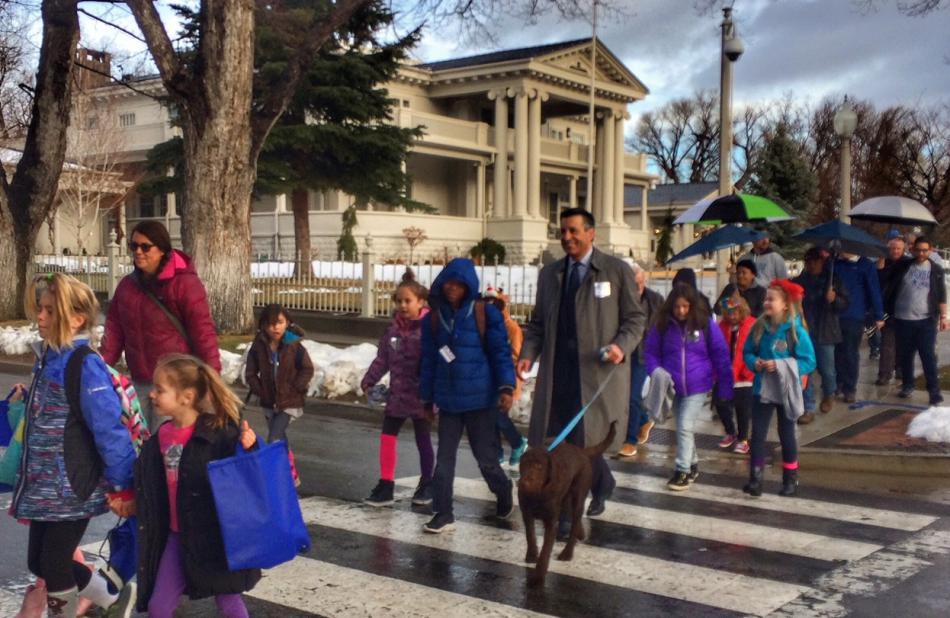 Gov. Brian Sandoval celebrates Nevada Moves Day in Carson City. Photo by Dan Davis, Carson City School District
