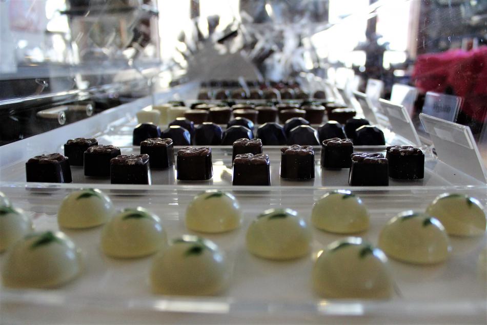 Chocolates inside a display case at Expresso Yourself Cafe inside the BAC.