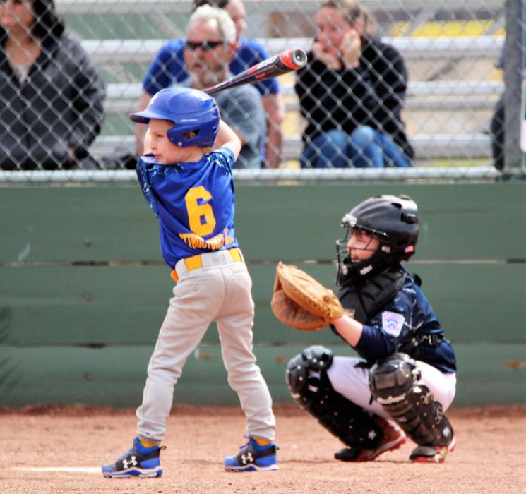 Batter and catcher wait for the pitch during a baseball game at Governor's Field Saturday.