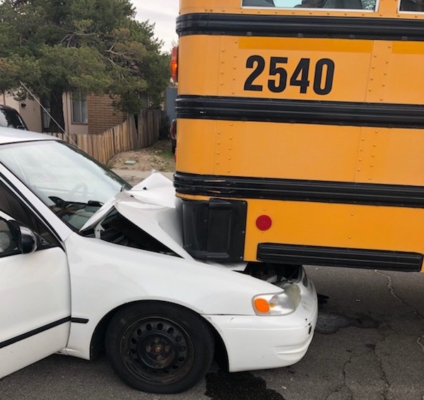 No one was injured in Thursday morning's crash.  Photo courtesy: Carson City School District