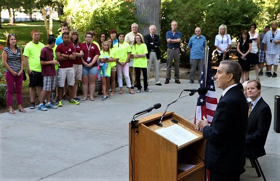 Photo by Cathleen Allison/Nevada Momentum. Carson City Mayor Bob Crowell welcomes C-SPAN at the Nevada Capitol on July 8, 2013.