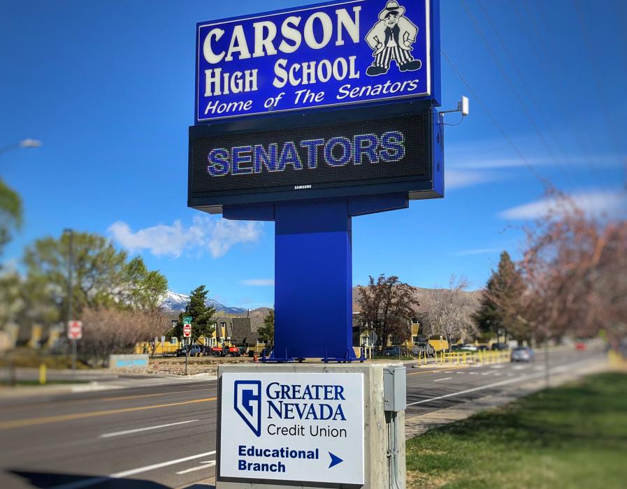 Greater Nevada Credit Union donated nearly $25,000 to replace the sign.