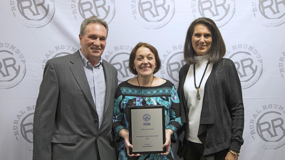 Marvin Minnick, chair of Silver Trails Territory; Shari Bombard, recipient of the Excellence in Tourism award and Cindy Carono.