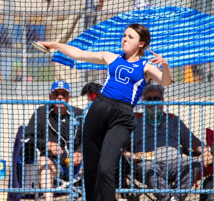 CHS discus thrower launches the plate.