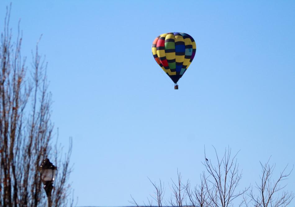 A hot air balloon visible from Saliman Road and Fairview Drive.