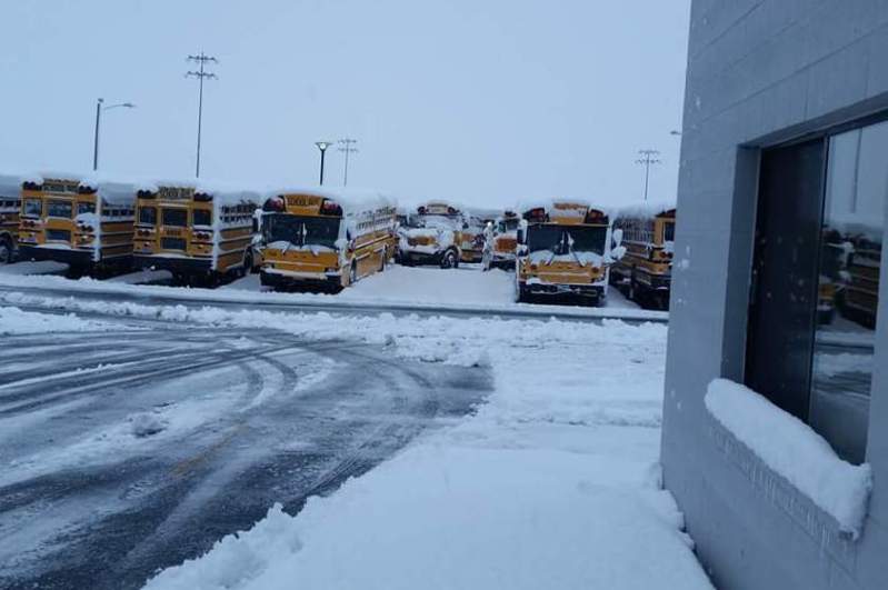 The Carson City School District bus yard after a snow storm earlier this year.