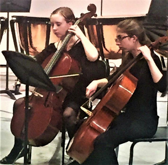 CHS Chamber Orchestra strings members at the Forum Music Festival.
