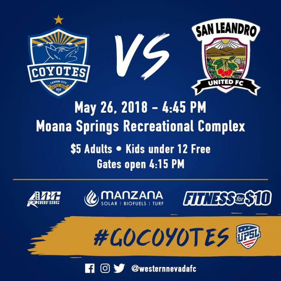 The Coyotes take on San Leandro United at 4:45 on Saturday