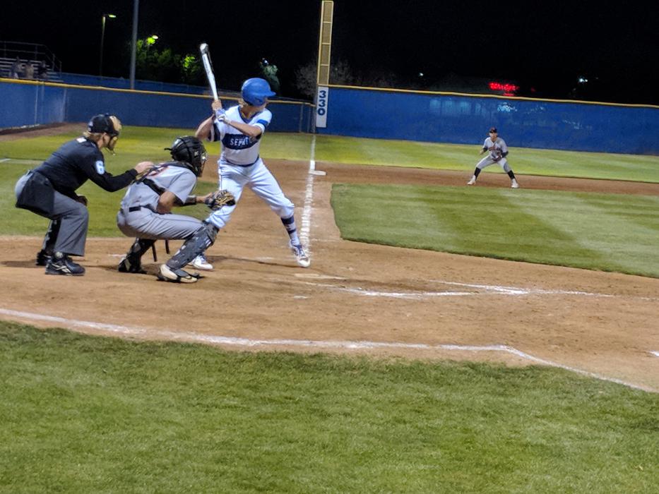 Senior Colby Zemp swings at a pitch during the sixth inning.
