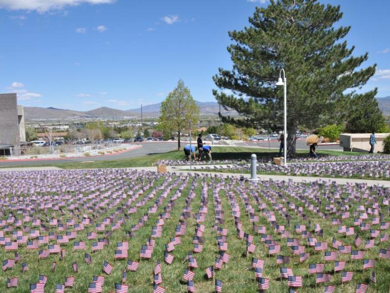 Students planted flags on Wednesday and Thursday in preparation for the fourth annual Veterans Suicide Awareness March at WNC.