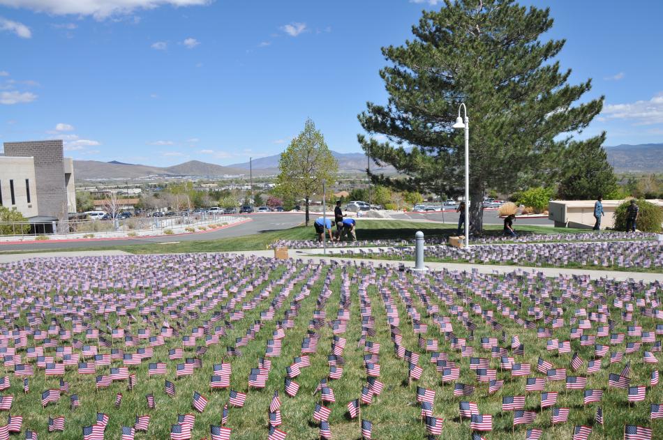 Students planted flags on Wednesday and Thursday in preparation for the fourth annual Veterans Suicide Awareness March at WNC.