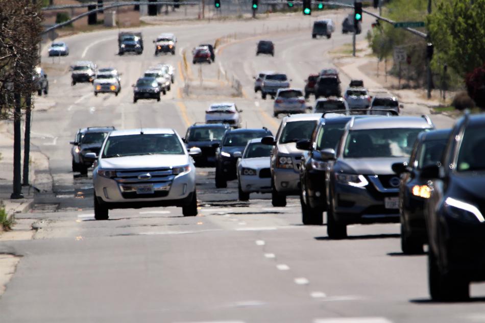 Photo by Brett Fisher. Northbound traffic on South Carson Street approaches the Fifth Street intersection.