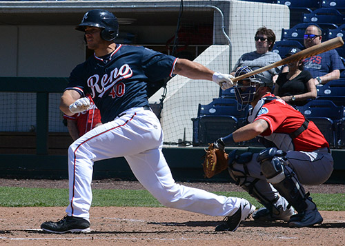 One-man “Recking” crew: Anthony Recker’s two RBIs led Reno to victory on Sunday. Tim Parsons / Tahoe Onstage file