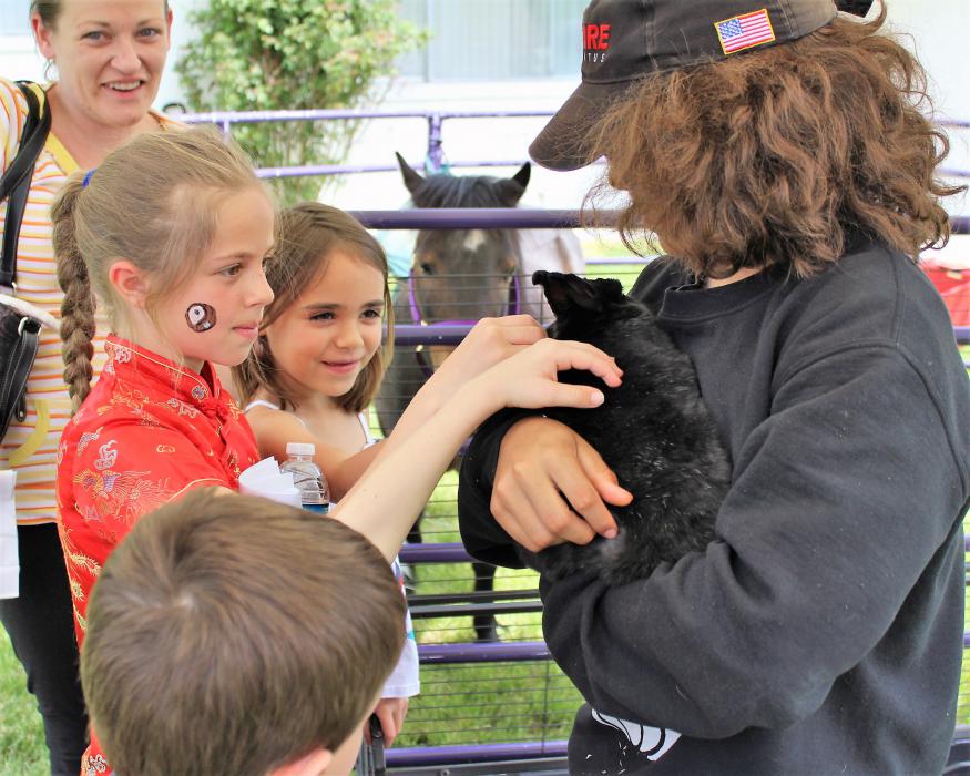 Children pet a black bunny Saturday at the Littlest Things exhibit.