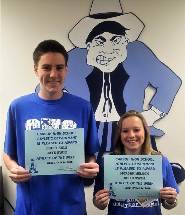 CHS Athletes of the Week are Brett Kolb and Morgan Nelson for Varsity Swim.