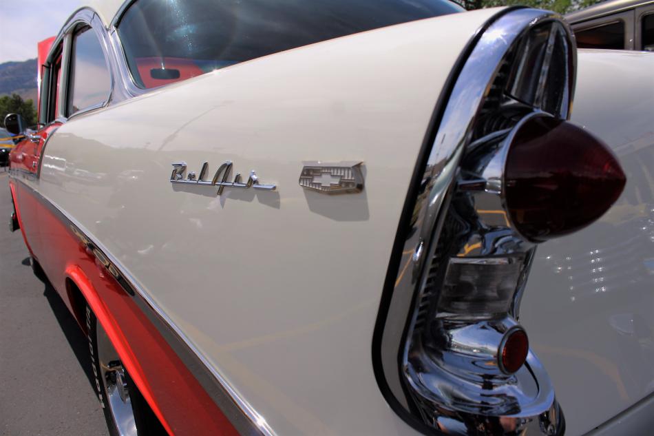 Tail fin of a classic Chevrolet Bel Air coupe.