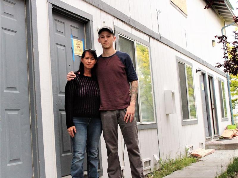 Photo by Brett Fisher. Michael Lavelle with his mother, Danah Cain.