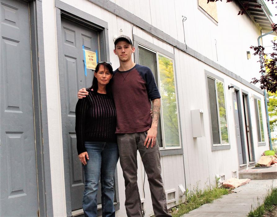Photo by Brett Fisher. Michael Lavelle with his mother, Danah Cain.