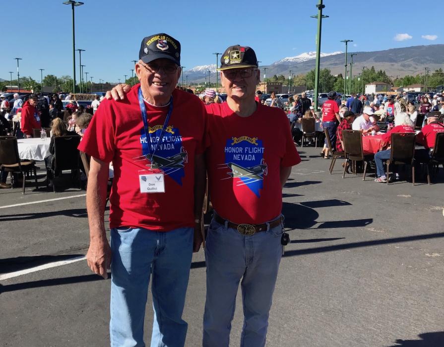 Honor Flight Nevada members from Carson City, Don Quilici and Mike Curtis at Monday's pancake breakfast.